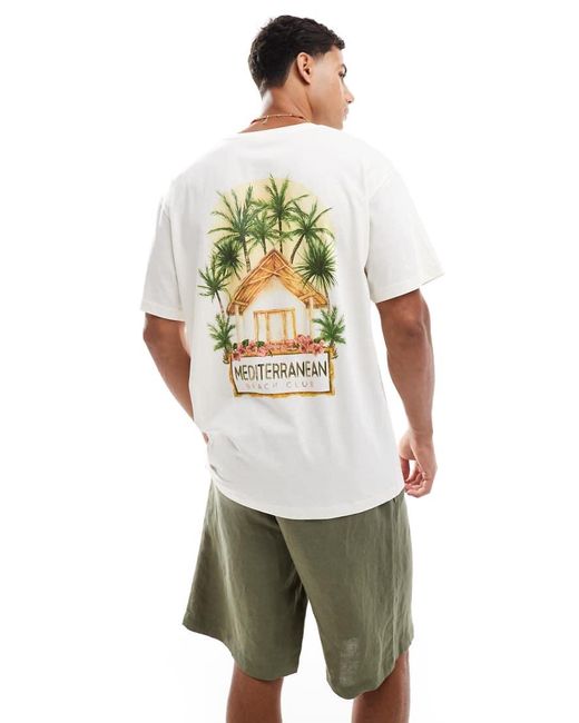 Camiseta Color Crema Extragrande Con Estampado De Palmera En La Espalda De -Blanco Jack & Jones de hombre de color Green