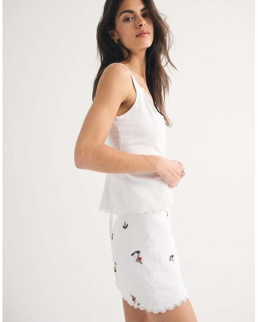 Abercrombie & Fitch White Linen Rich Mini Skirt With Embroidered Strawberry Detail Co-ord