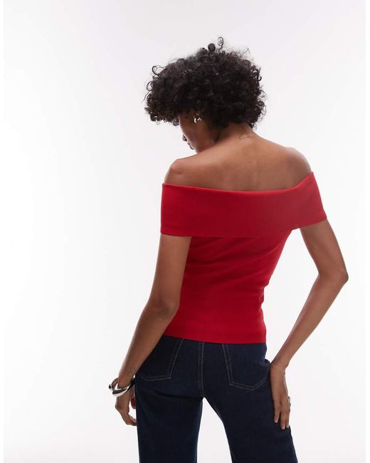 Mango Red Compact Knit Bardot Top