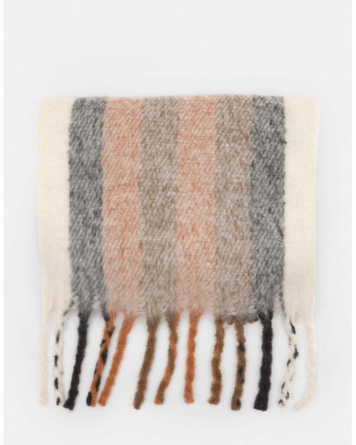 Pull&Bear Orange – gestreifter, weicher fransenschal