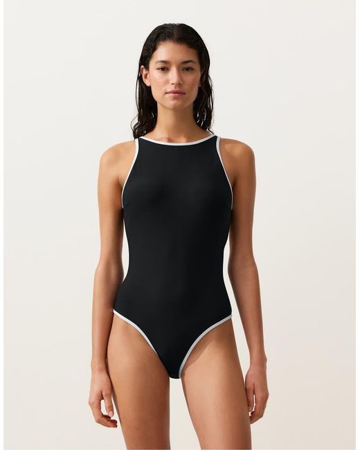 Oysho Black Contrast Trim Halterneck Swimsuit