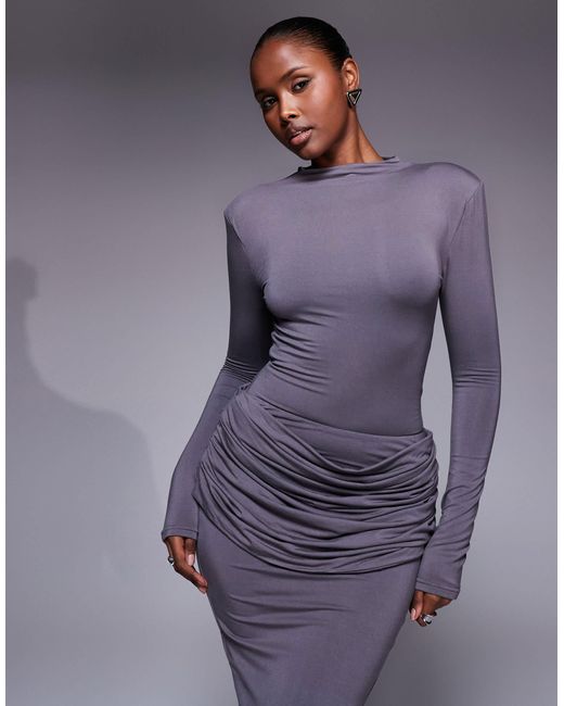 Ashtin - body d'ensemble à manches longues effet seconde peau avec encolure montante et épaulettes Wanderdoll en coloris Purple