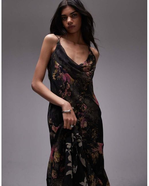 TOPSHOP Multicolor Double Layered Maxi Slip Dress With Godet Hem
