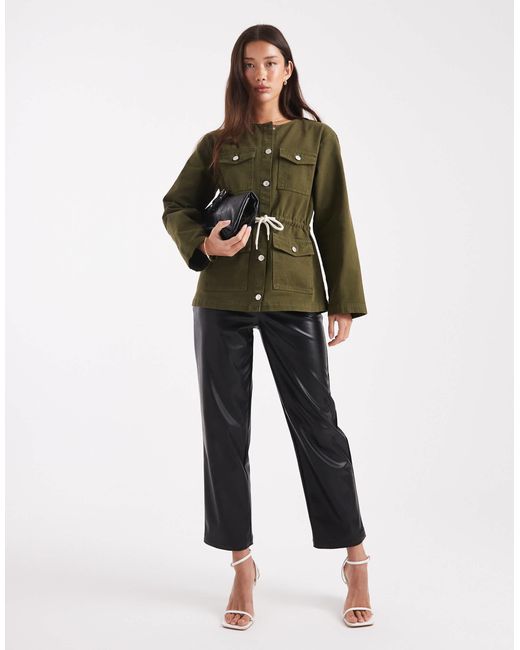 ASOS Green Cinch Waist Utility Pocket Denim Jacket With Waist Cord