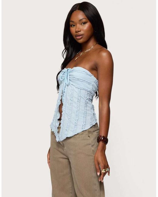 Edikted White Textured Ruffle Split Front Strapless Top