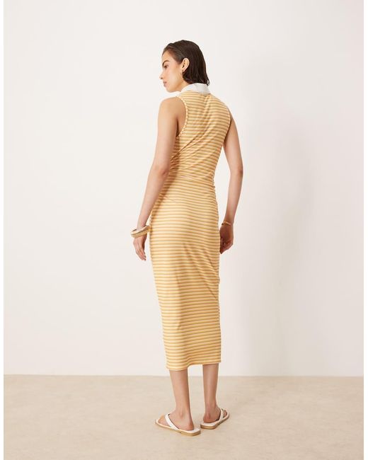 ASOS Natural Sleeveless Polo Ruched Waist Midi Dress