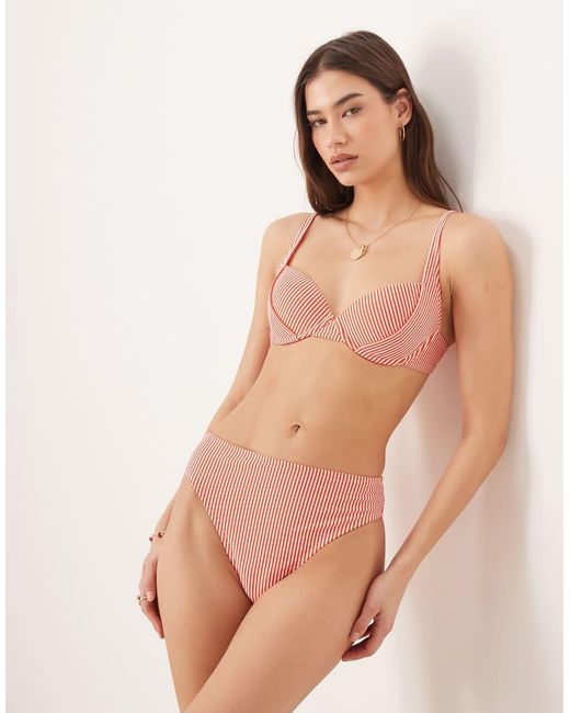 ASOS Natural Scarlet Stripe Azores High Waisted High Leg Bikini Bottom