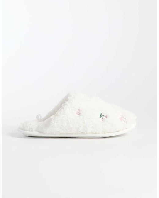 Boux Avenue White Embroidered Mule Slipper