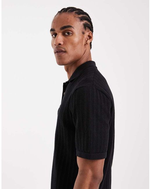 Only & Sons Black Open Knit Polo for men