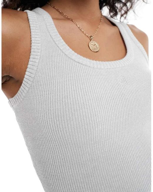 4th & Reckless White Premium Knitted Rib Embroidered Logo Tank Top