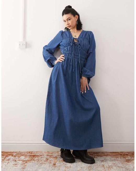 Reclaimed (vintage) Maxi Jurk Met Lange Mouwen in het Blue