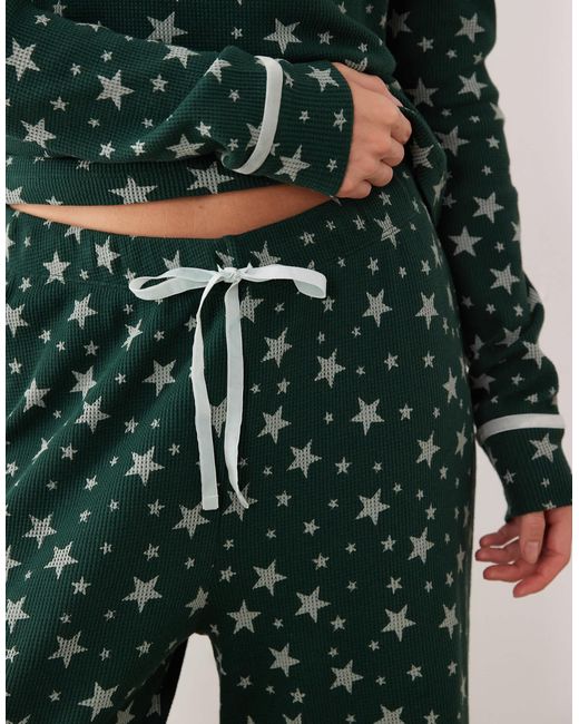 ASOS Green Long Sleeve & Wide Leg Trouser Waffle Pyjama Gifting Set