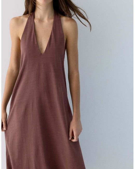 Pull&Bear Brown Halter Midi Dress