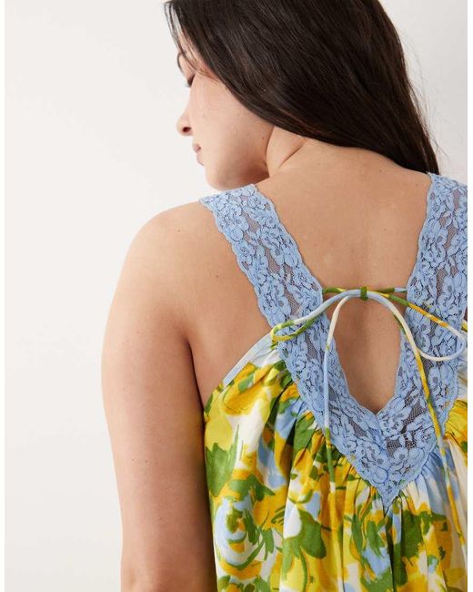 ASOS Green Asos Design Curve V Neck Smock Poplin Mini Sundress With Lace Overlay