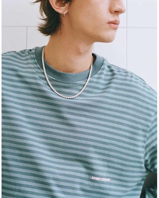 Pull&Bear Blue Striped Stwd T-shirt for men