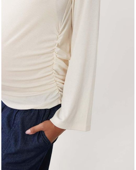Mama.licious White Mamalicious Maternity Long Sleeve Ruched Detail T-shirt