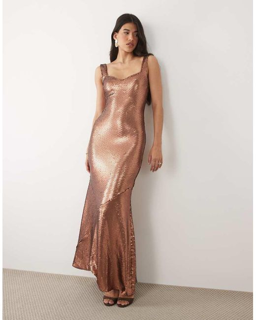 ASOS Brown Sequined Scoop Back Maxi Dress