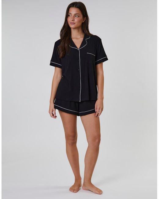 Loungeable Black Ladies Traditional Rib Short Pyjama Set