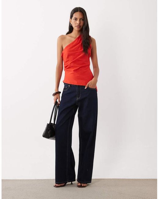 Mango Red One Shoulder Asymmetric Top