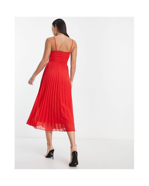 ASOS Red Asos Design Tall Twist Front Pleated Cami Midi Dress With Belt