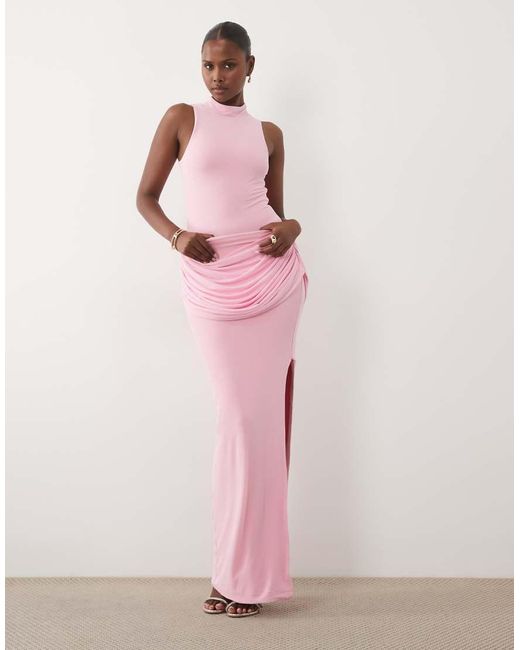 Wanderdoll Pink Gracie Sculpted Drape Detail Maxi Skirt