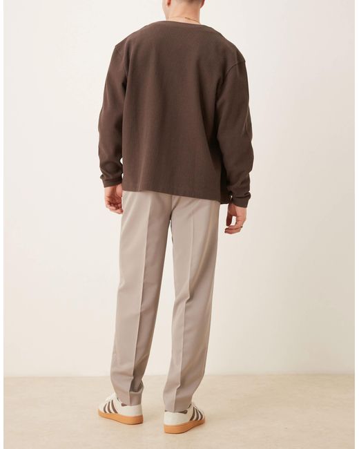 ASOS Natural Smart Oversized Tapered Trousers With Front Pleats for men