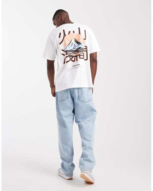 Only & Sons White Relaxed Fit T-shirt With Mountain View Back Print for men