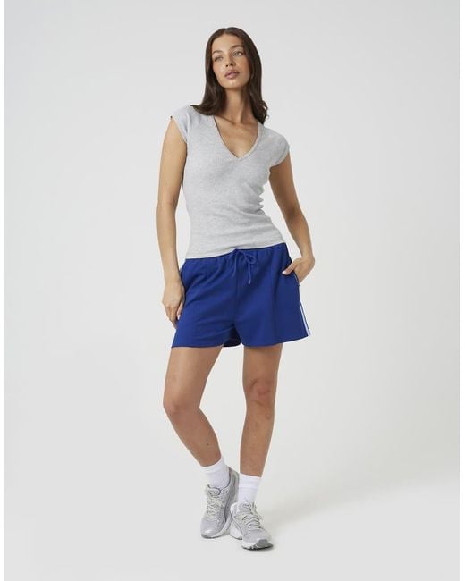 Brave Soul Blue Cap Sleeve V-Neck Fitted T-Shirt