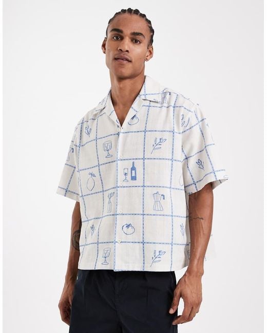 ASOS White Boxy Oversized Revere Shirt With All Over Print for men