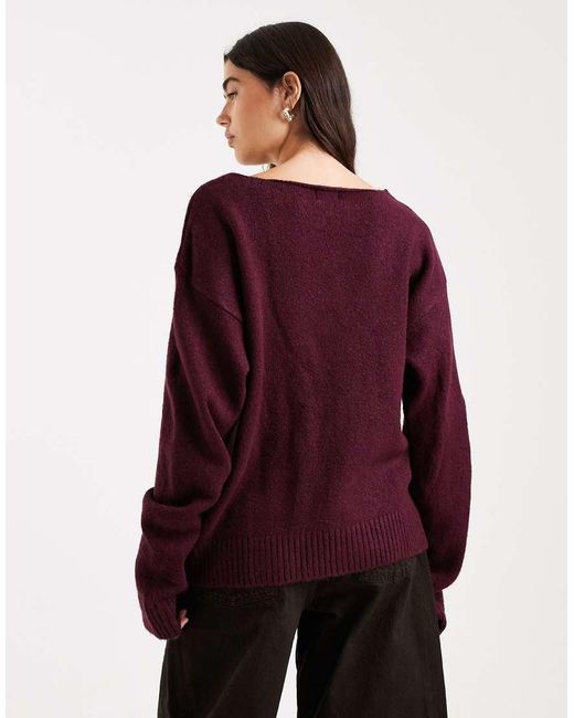 ASOS Purple Knitted V Neck Jumper With Lace Trim