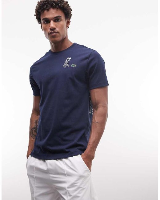 Lacoste Blue Tennis Performance Technical Graphic Logo Jersey With Back Print for men