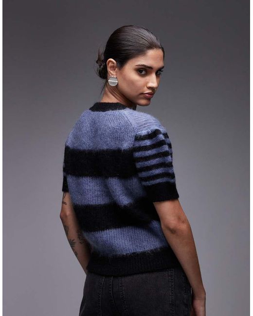 AllSaints Blue Clem Knitted Stripe Tee