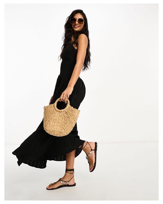 ASOS Black Full Skirt Midi Crinkle Sundress