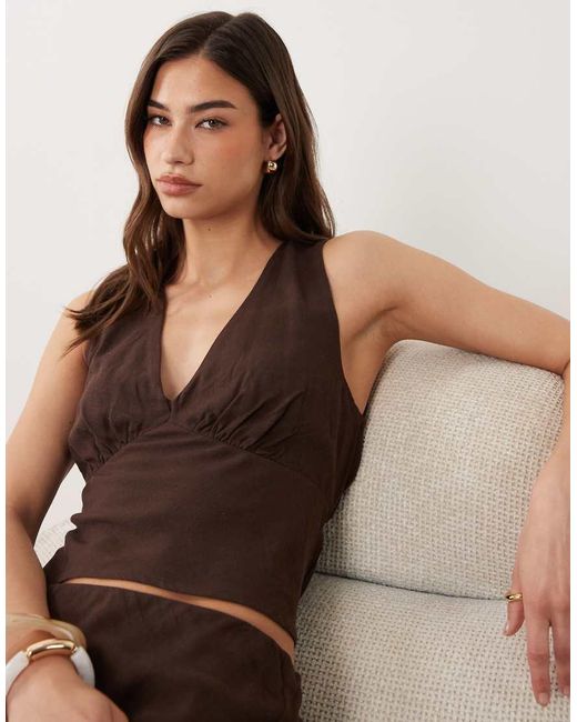 ASOS Brown Linen Blend Halter Top