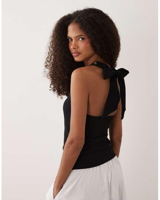 ASOS Black Eyelet Stud Halter Neck Top