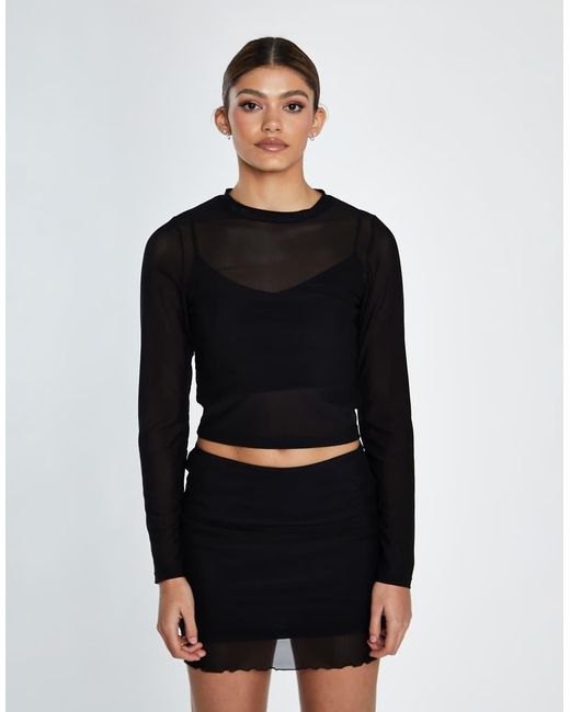 Collective The Label Black Mesh Lettuce Hem Mini Skirt