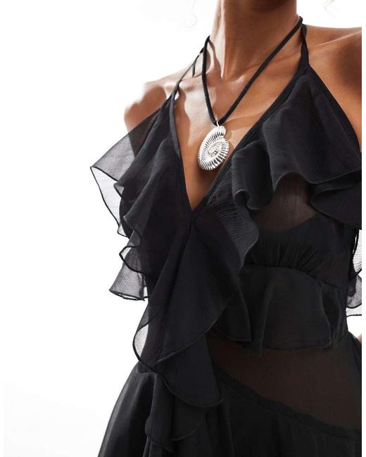Miss Selfridge Maxi Strandjurk Van Chiffon Met Ruches in het White