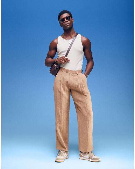 Pantalon ample et élégant en aspect lin avec double pince - clair ASOS pour homme en coloris Natural