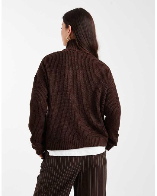 Brave Soul Brown Chunky Knit Quarter Zip Jumper