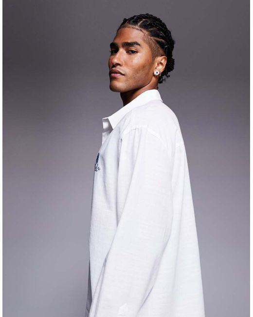 ASOS Oversized Poplin Overhemd Met Rechte Pasvorm En Geborduurd Logo Op De Borst in het White voor heren