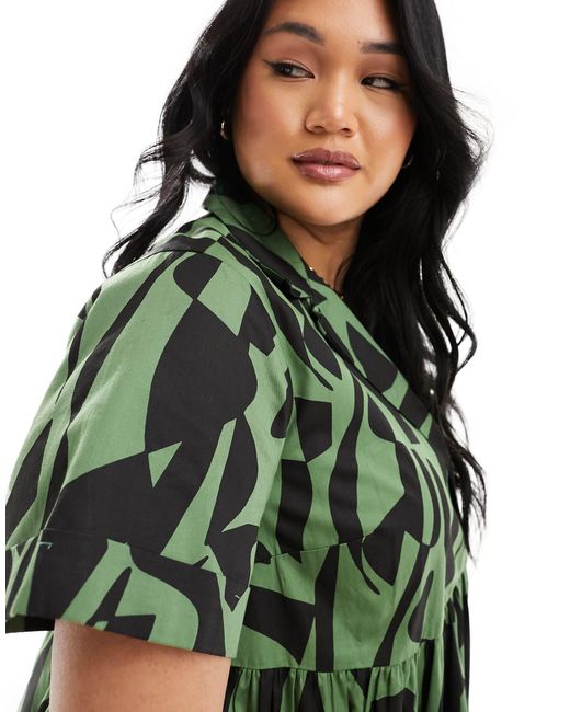 ASOS Green Asos Design Curve Smock Midi Shirt Dress With Revere Collar