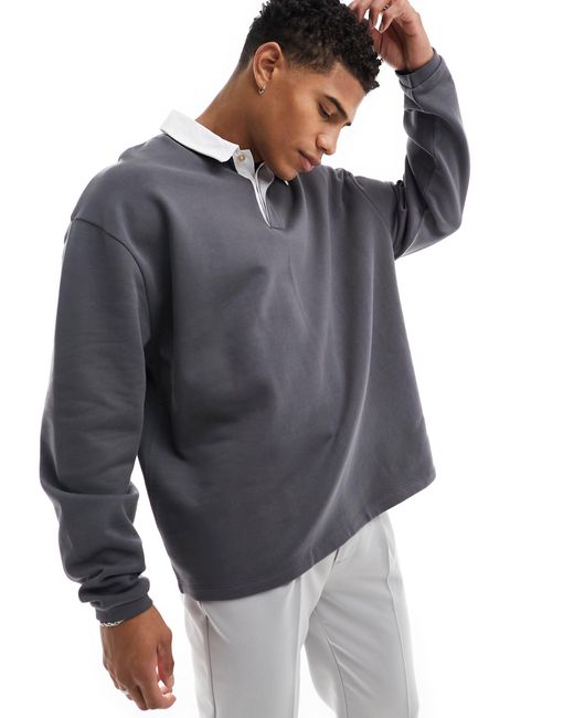 ASOS Blue Oversized Rugby Polo Sweatshirt for men