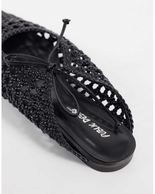 Public Desire Black Tabitha Woven Pointy Flat Mules