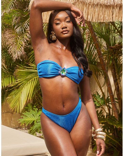 South Beach Blue – gekräuseltes, trägerloses bikinioberteil