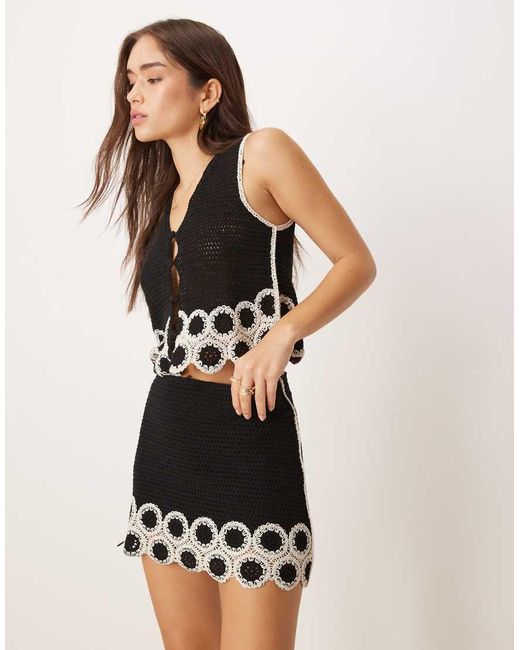 Mango Black Crochet Tie Front Detail Vest Co-Ord