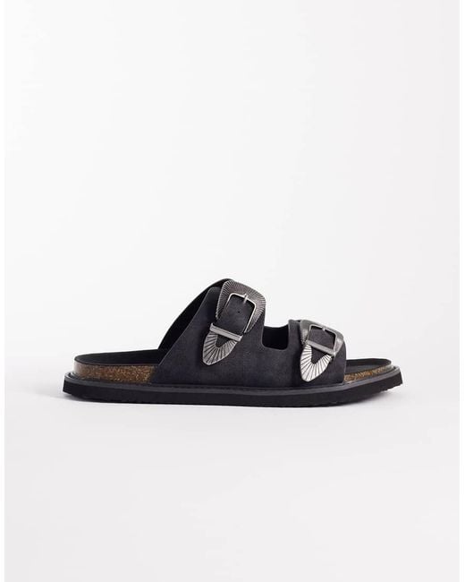 ASOS Natural Two Strap Sandals With Western Buckles for men