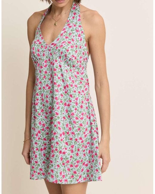 Nobody's Child Natural Floral Halter Neck Lynette Mini Dress