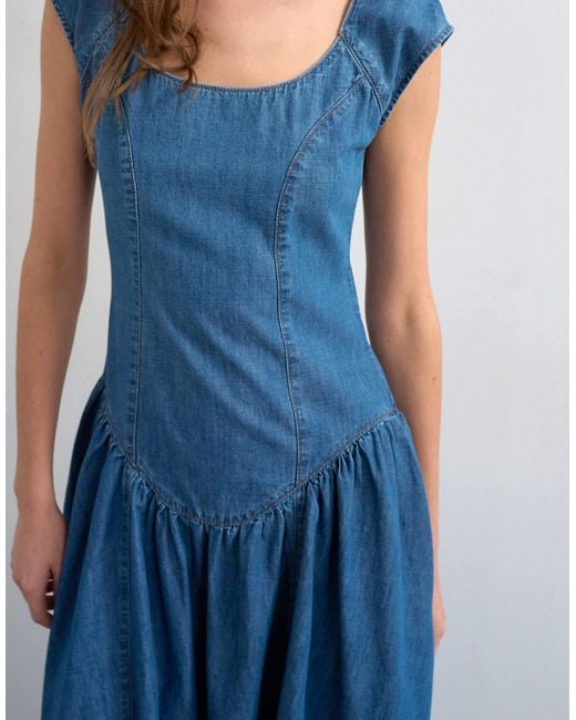 topshop denim midi dress Topshop - Denim V Neck Barrel Midi Dress - Women - Cotton - 4 US