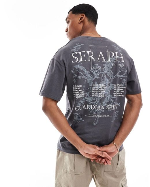 ADPT Gray Oversized T-shirt With Seraph Backprint for men