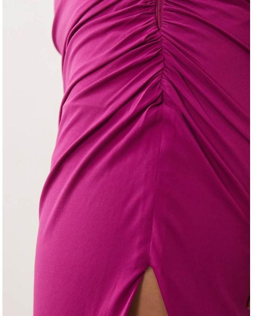 TFNC London Pink Slinky Bandeau Ruched Maxi Dress With Scarf